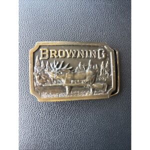 Vtg Browning 1977 Belt Buckle Moose Buck Rifle Hunting Indiana Metal Craft K4